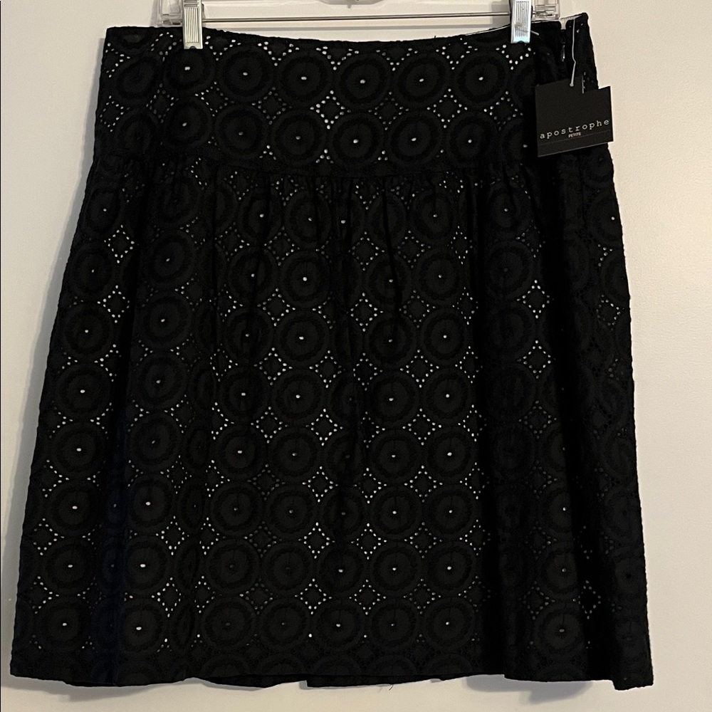 NWT Apostrophe Black Eyelet A-Line Skirt 14P
